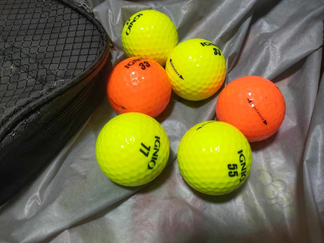 IGNIO Golf Balls 6pcs with pouch (Category: Golf) located in Pasay City. Submitted by 22aileen (Listing ID 1470478979, Image 2). Description: IGNIO Golf Balls 6pcs with pouch* Distance balls - neon (yellow/orange) Good condition, no cracks With IGNIO zip pouch.