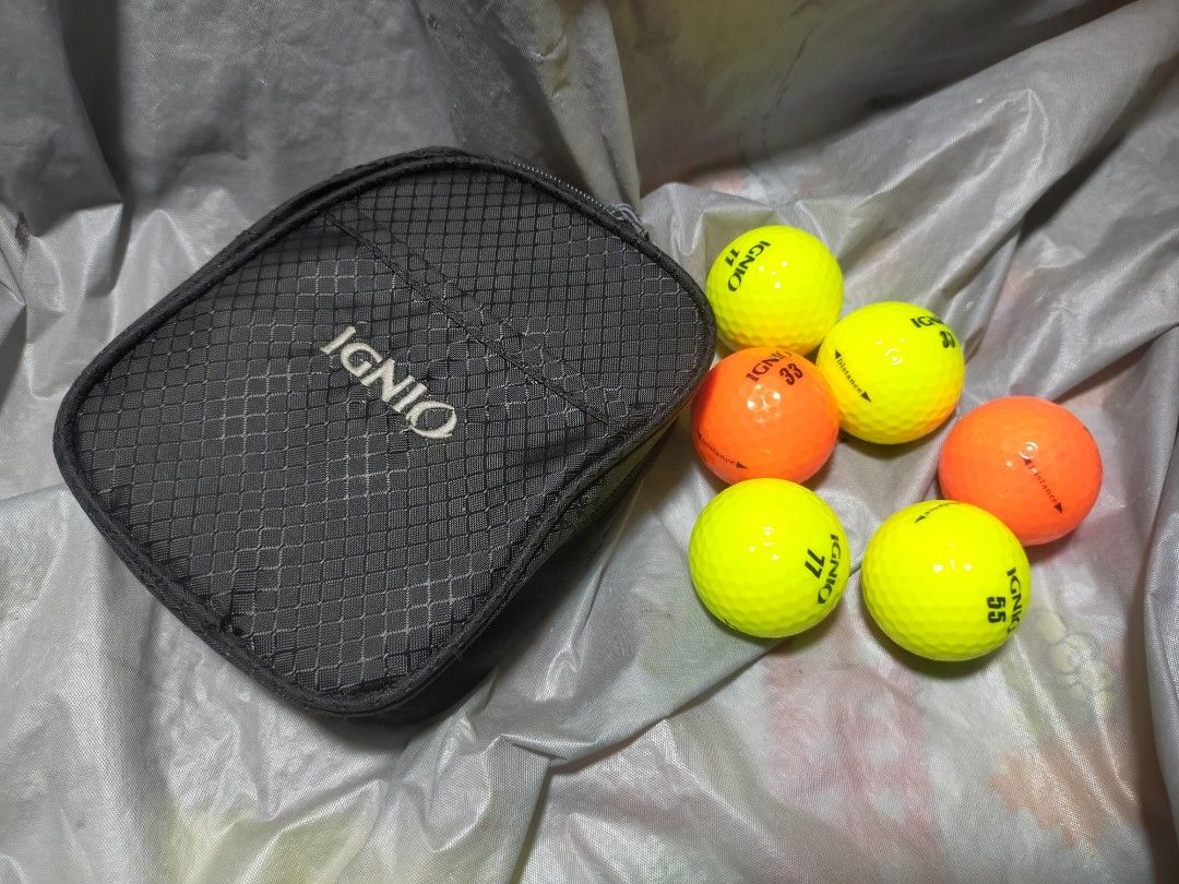 IGNIO Golf Balls 6pcs with pouch (Category: Golf) located in Pasay City. Submitted by 22aileen (Listing ID 1470478979, Image 1). Description: IGNIO Golf Balls 6pcs with pouch* Distance balls - neon (yellow/orange) Good condition, no cracks With IGNIO zip pouch.