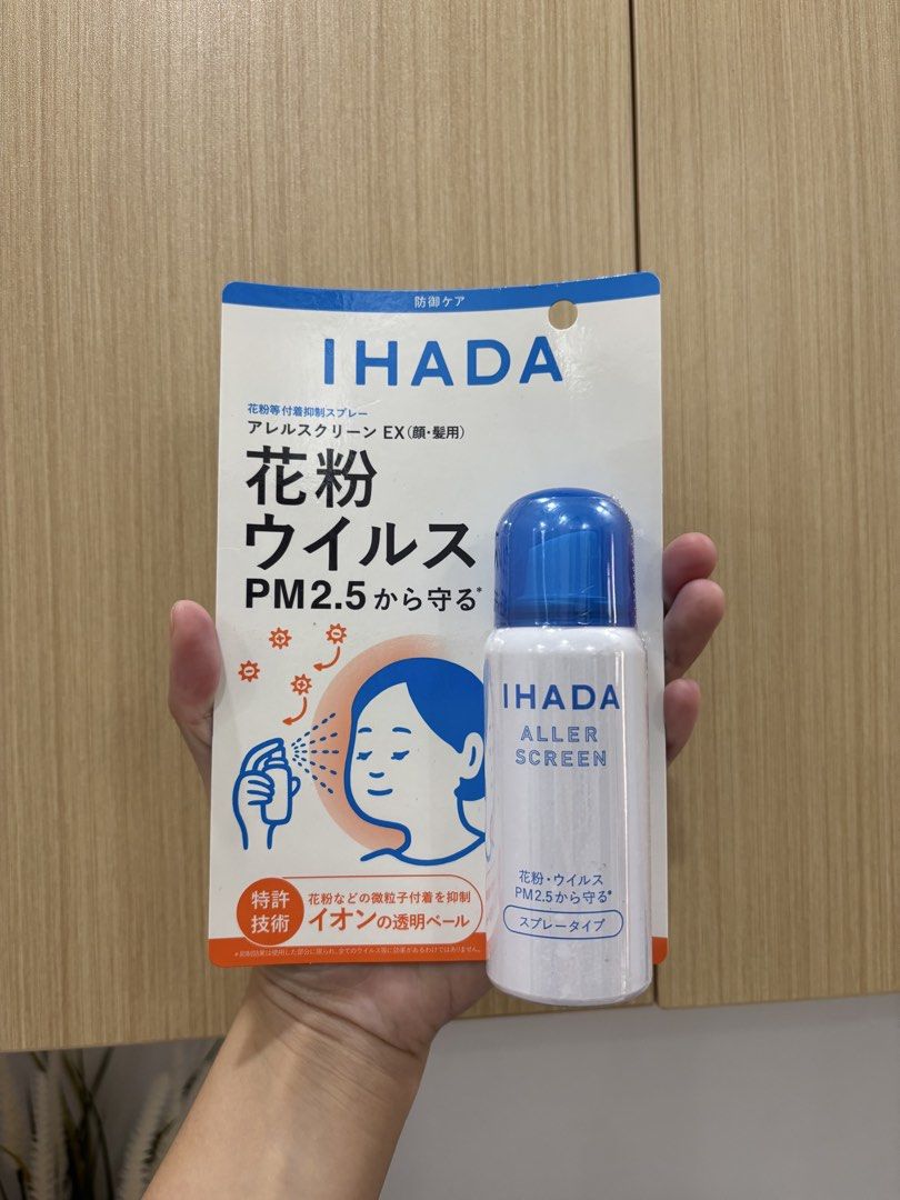 IHADA Aller Screen EX 50g Spray (Category: Face Care) located in Manila. Submitted by perwinkle.ph (Listing ID 1470397704, Image 1). Description: - Brand new & unopened IHADA Aller Screen EX Spray (50g) in original backing card - Shields face and hair from pollen, viruses, and PM2.5 pollutants - Advanced ion transparent veil technology - Safe and gentle for family use - Can be applied over makeup and directly on face masks.
