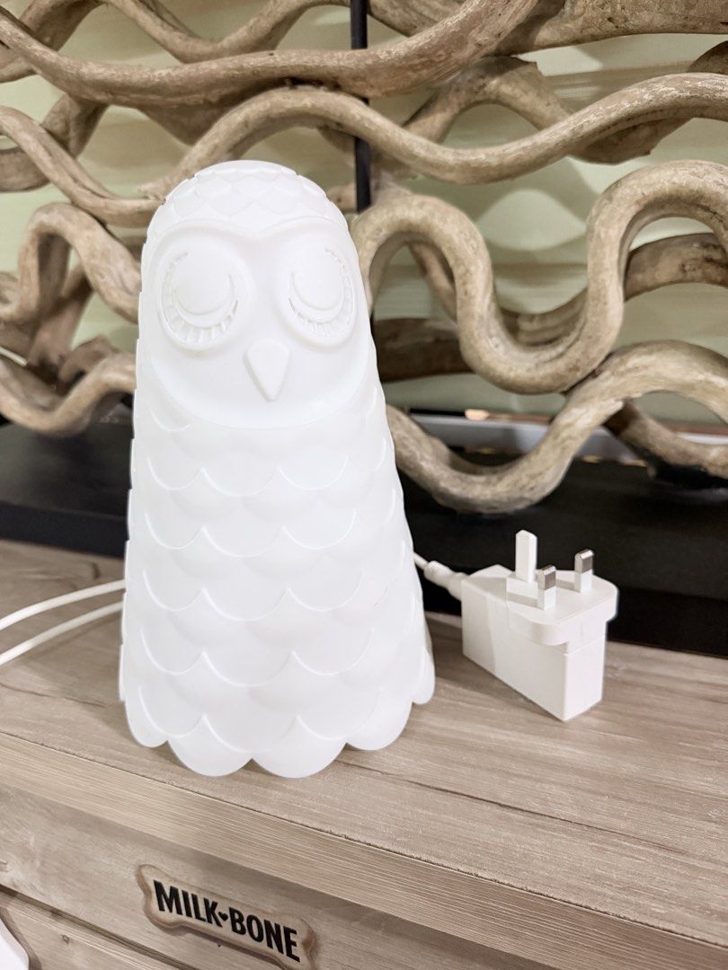 IKEA owl lamp (Category: Lighting) located in Pasig City. Submitted by iambernabe (Listing ID 1470349283, Image 1). Description: - Adorable owl-shaped bedside lamp, perfect for a kids' room or nursery - Features a cute closed-eyes design and textured feather pattern - Includes attached power cable and white UK power adapter - Direct wall plug-in for easy use.