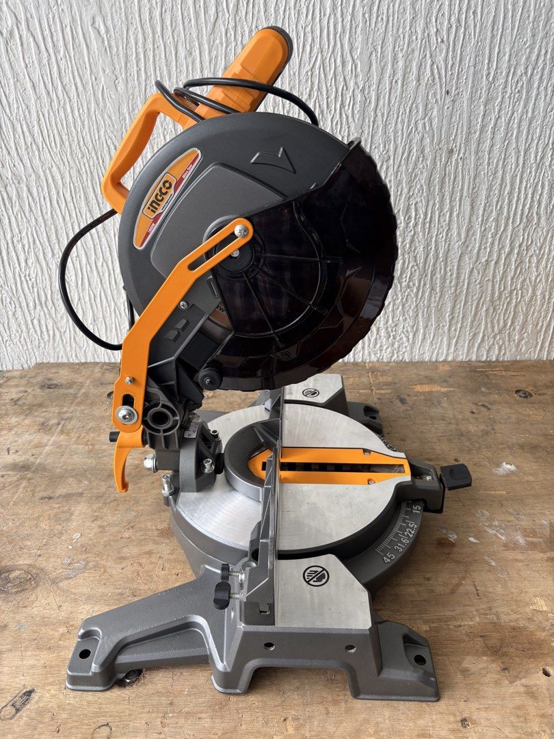 Ingco 1800W Mitre Saw (Category: Construction Tools & Equipment) located in Paranaque City. Submitted by famstrei1975 (Listing ID 1470352028, Image 2). Description: - Brand: Ingco - Power: 1800W motor for precise and easy cutting - Features: Adjustable bevel and mitre settings on a sturdy metal base - Condition: Great working condition, includes original retail box - Plug: Standard power plug attached, ready for immediate workshop use - Ideal for