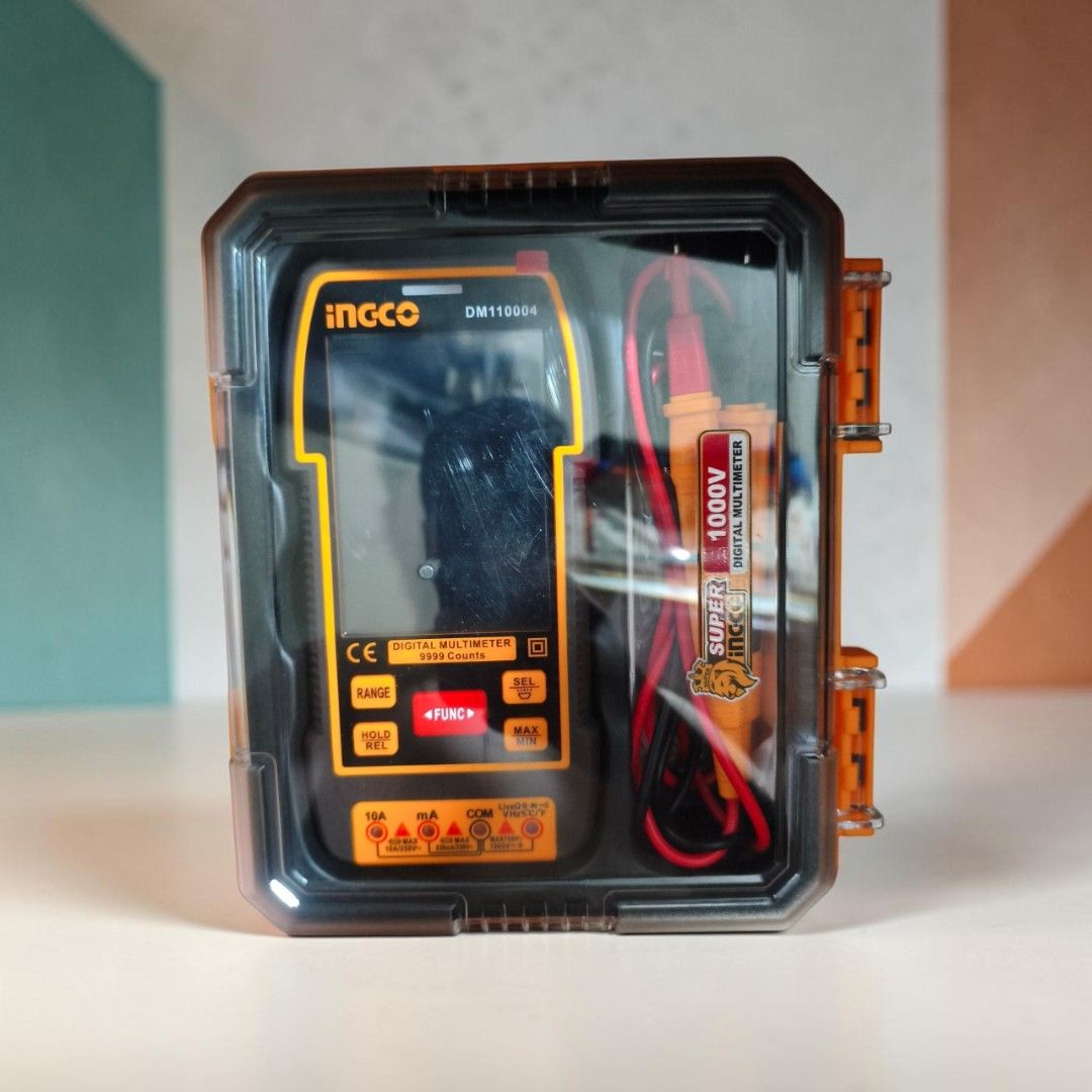 Ingco Digital Multimeter (Category: Construction Tools & Equipment) located in Caloocan City. Submitted by hotwheelsval (Listing ID 1470405295, Image 1). Description: - Brand new Ingco DM110004 smart digital multimeter in original packaging - 9999 counts smart type with compact, handheld design for easy operation - High voltage measurement up to 1000V - Wide temperature measurement range from -40°C to 1000°C - Complete set includes test leads and