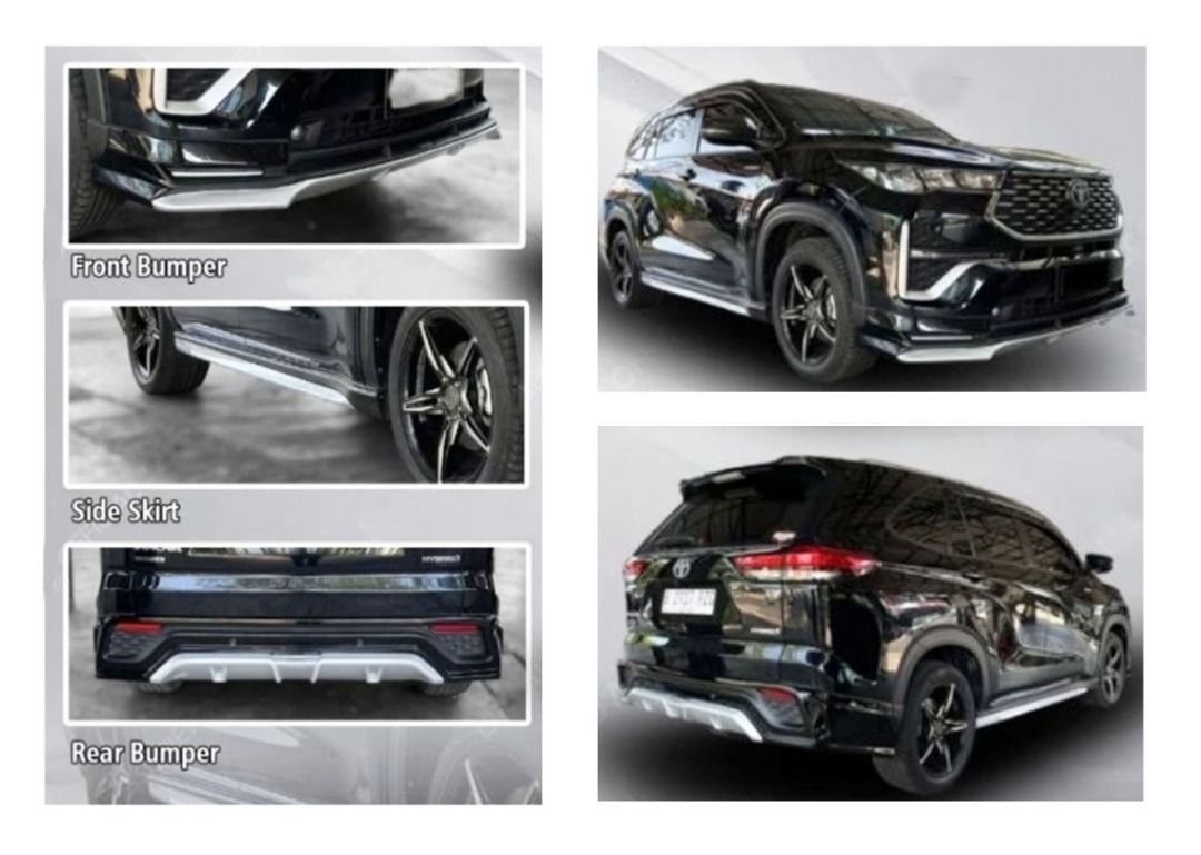 INNOVA ZENIX MODELISTA BODY KITS (Category: Body Parts and Accessories) located in Quezon City. Submitted by 2mjc.corp (Listing ID 1470413036, Image 1). Description: 🚗 FOR SALE: Innova Zenix Body Kit 🚗 Includes front and rear bumpers, plus side skirts. Issue: front bumper has a scratch on the right side. 💰 ₱13,000 — slightly negotiable Message me if interested!.