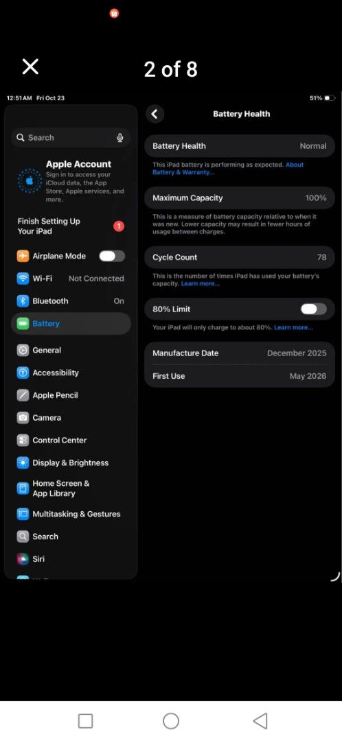 Ipad a16 256gb as new (Category: iPad) located in Tagum. Submitted by its_yoboii (Listing ID 1470407534, Image 3). Description: - Model: iPad (A16) - Storage: 256GB - Color: Pink - Condition: As new / Very fresh - Battery Health: 100% (Normal) - Cycle Count: Only 78 wifi variant under warranty may 2027 - Meetup Location: RJB Travel and Tours, 2/F Room 205, PBA Building (Rizal Street), Tagum City, Davao del Norte.