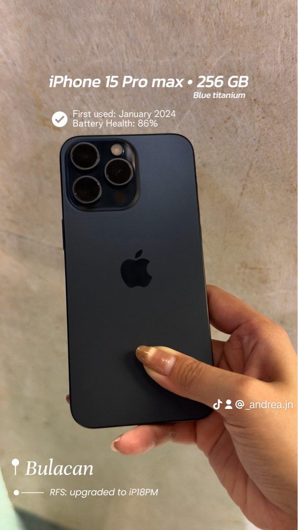 iPhone 15 Pro Max 256 GB with Freebies (Category: iPhone 15 Series) located in Bulacan. Submitted by xandrea.jn (Listing ID 1470381257, Image 1). Description: Please read the descriptions every photos Location: Bulacan.