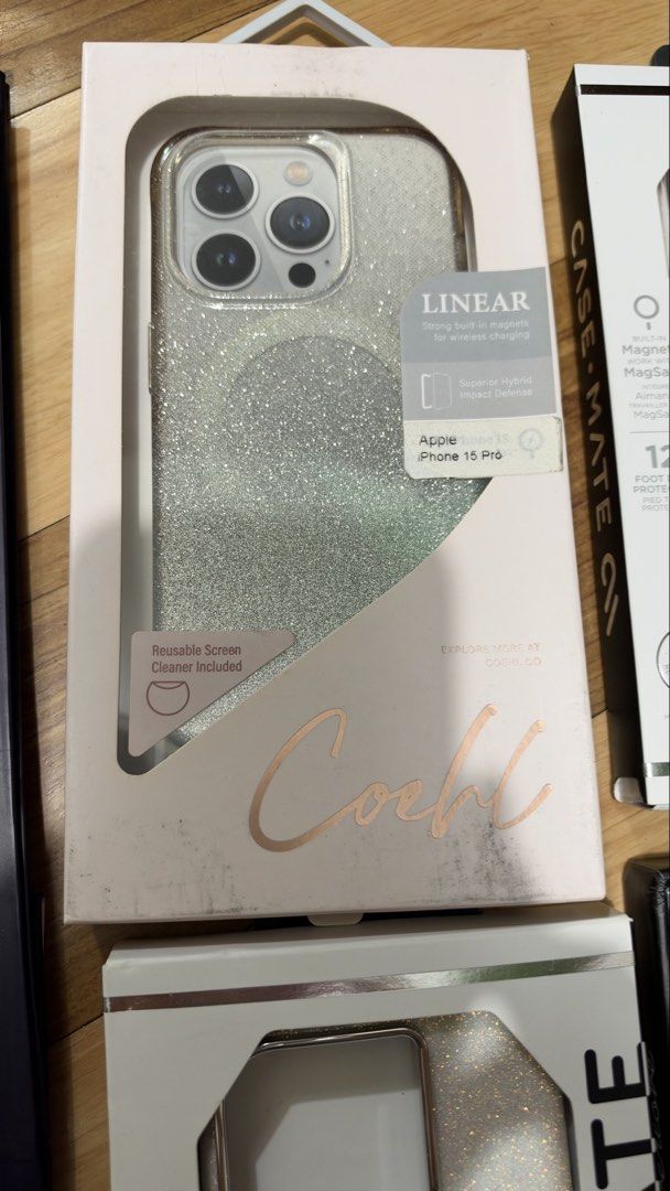 iPhone 15 Pro Phone case (Category: Other Accessories) located in Rizal. Submitted by reginaflorence (Listing ID 1470445253, Image 2). Description: All original phone case for iPhone 15 Pro. Take all for 1600 only. Coehl. Casemate. Wildflower.