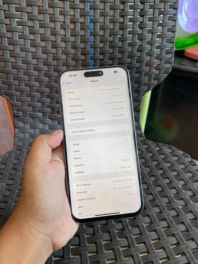 iPhone 15 Promax (Category: iPhone 15 Series) located in Cavite. Submitted by adsartes (Listing ID 1470425062, Image 3). Description: ❗️ RUSH SALE ❗️ iPhone 15 Pro Max 256GB Selling price: ₱19,500✅ Details: - 256GB - Battery Health: 88% - Smooth and presentable - Updated software - No Issue -No Dents -No Scratches - wifi used/hotspot - Bawal Reset & Update - Test & Check all you want Packages: - Unit - Box.
