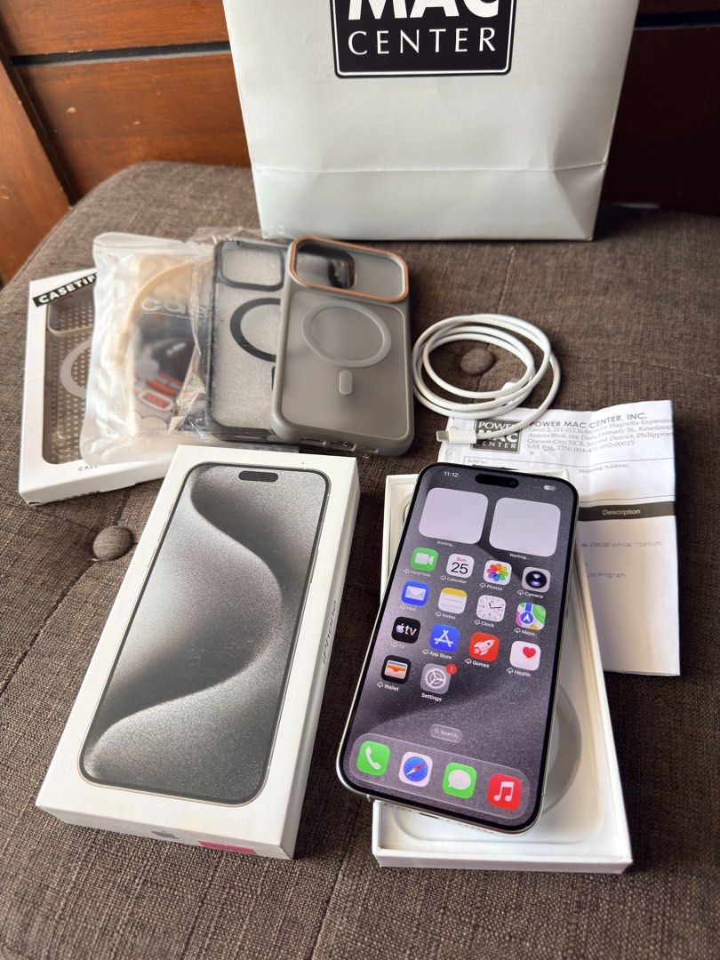iPhone 15 promax 256gb white (Category: iPhone 15 Series) located in Manila. Submitted by micae16 (Listing ID 1470417994, Image 2). Description: iPhone 15 promax 256gb No issue Smooth no dents No repair or replaced parts 86bh orig Openline any sim Ntc approved Comes with Orig cord Orig box Cases Receipt from powermac Loc manila.