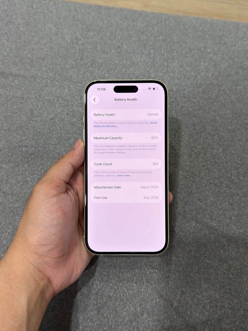 IPHONE 15 YELLOW (Category: iPhone 15 Series) located in Manila. Submitted by gabbimomoseng026 (Listing ID 1470458942, Image 3). Description: iphone 15 yellow 128gb 88BH open line local variant no issue no history of repair w/ box, cord, receipt.
