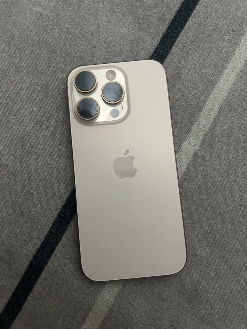 iphone 16 pro 128gb (Category: iPhone 16 Series) located in Manila. Submitted by vin.eb (Listing ID 1470384209, Image 1). Description: IPHONE 16 PRO 128GB DESERT TITANIUM 92% BH | 695 CC SMART LOCKED - local ntc variant ₱35k only only issue: dents sa side and paligid ng isang cam (see pics).