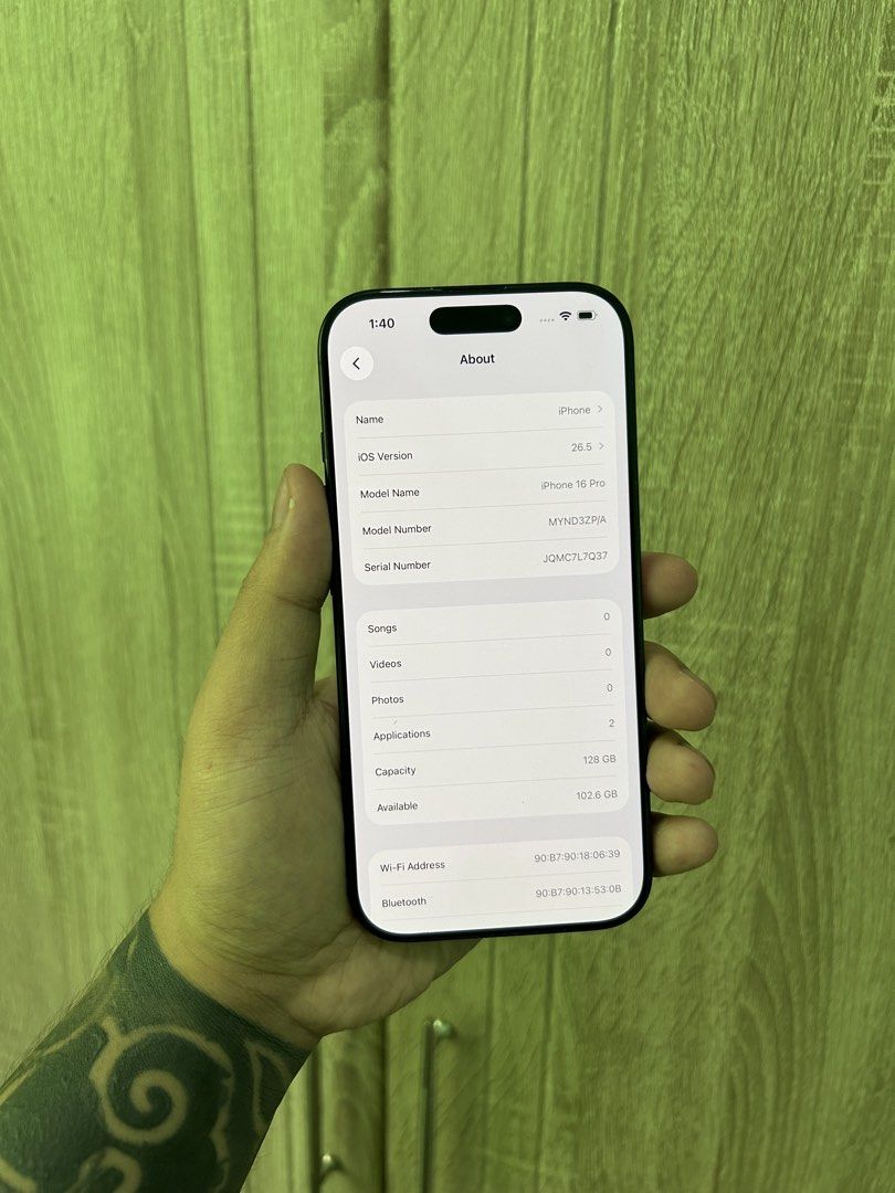 Iphone 16 Pro 128gb Fu (Category: iPhone 16 Series) located in Manila. Submitted by jakebergonio (Listing ID 1470404414, Image 3). Description: Sale/Swap Iphone 16 Pro 128gb Black Titanium Factory unlocked / Local variant 91% Batteryhealth / 787 Cycle count All working / Makinis No history of repair No issue test to sawa upon meetup Comes with Unit, orig cord & case Pasig manggahan loc.