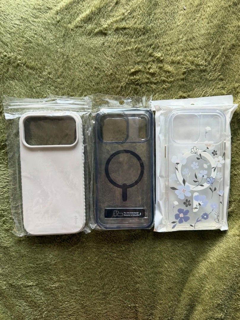 iPhone 17 pro max cases (Category: Cases & Sleeves) located in Marikina City. Submitted by heyj3r (Listing ID 1470533375, Image 2). Description: iPhone 17/18 pro max cases Dupe -Wildflower- 180 each -Casetify black- 250 -Casetify Ripple (dune brown)- 450 Original - Zagg (brand new) og price 2,500 -1k nalang - coehl- 800 -elago- 800 -x.one- 700 NO BOX LOC: Marikina City .