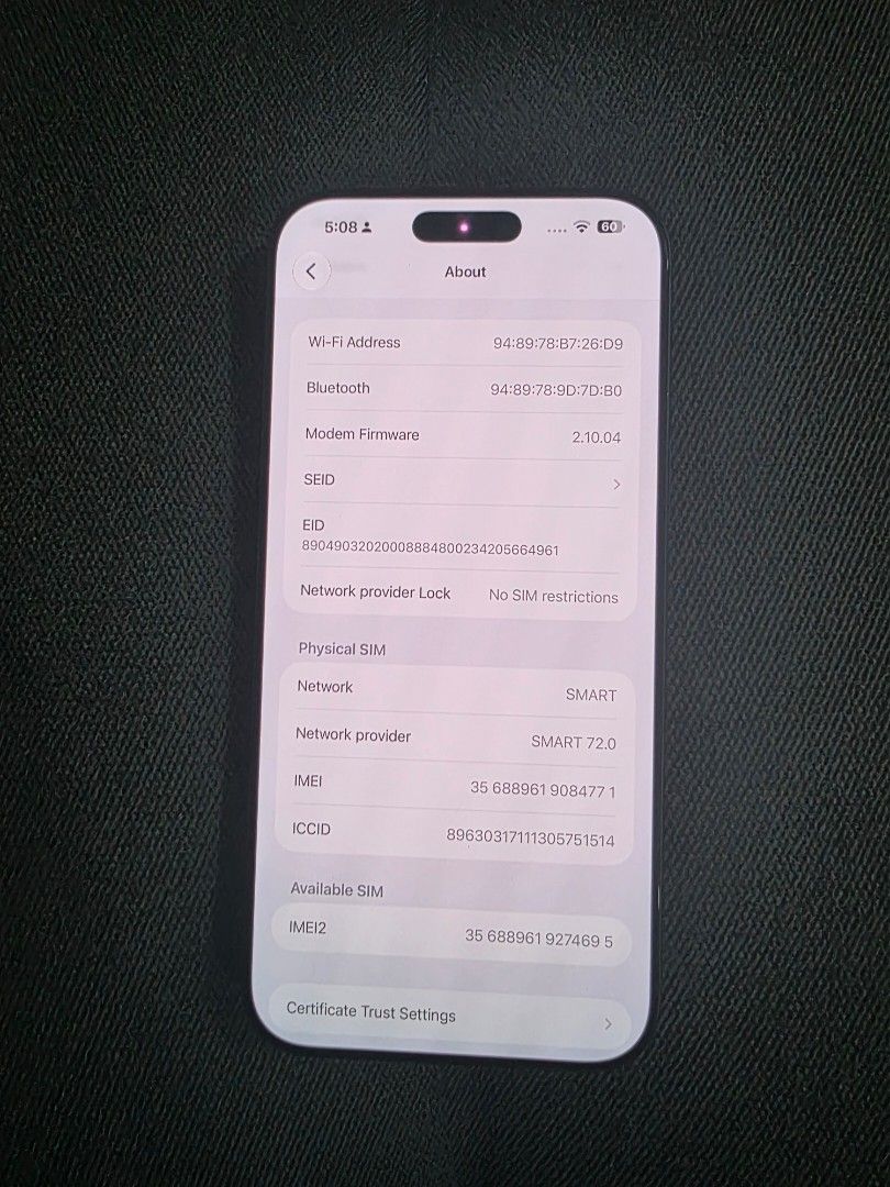 Iphone 17 pro max for sale (Category: iPhone 17 Series) located in Angono. Submitted by jcdd93 (Listing ID 1470441184, Image 2). Description: Selling Iphone 17 pro max. personal use po. Slightly used 96% batthealth. may onting scratch sa taas. dahil nagasgas habang nasa bulsa all working well. Negotiable. RFS: Daming extra phone .