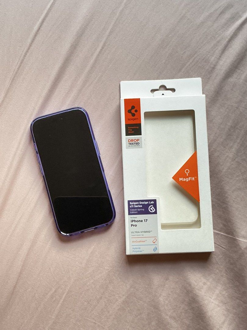 iphone 18/17 pro Spigen Magsafe case (Category: Cases & Sleeves) located in Manila. Submitted by mcpmcp (Listing ID 1470443254, Image 3). Description: Used for 2 days only. Bought from Spigen SM MOA. Strong magsafe. Flower design is 3D printed. Very beautiful in actual. Drop protection up to 6ft; camera plateau is covered as well so well protected. Color: Indigo/Violet/Violet-Blue No scratches. No damage. RFS: extra case. Full payment via gcash. 