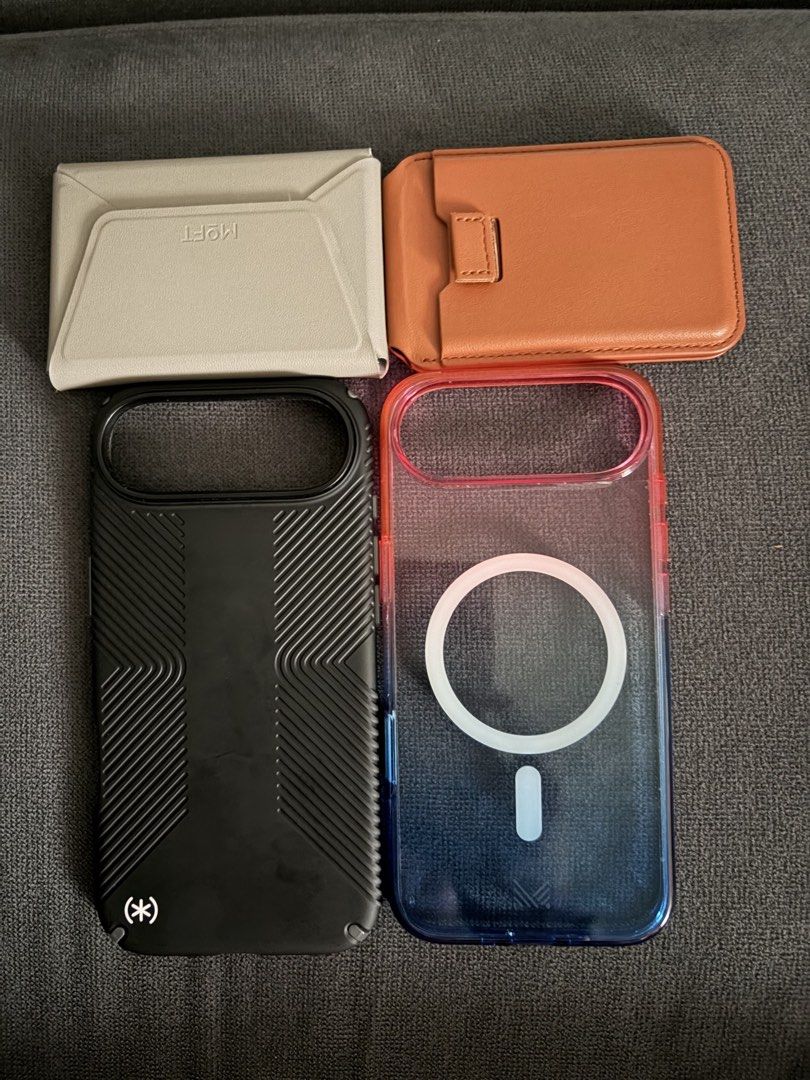 iPhone Air case and Wallet (Category: Cases & Sleeves) located in Makati City. Submitted by doodzmanzano (Listing ID 1470398345, Image 1). Description: Speck Case - 1600 Monocozzi Case - 1600 Moft Magsafe Wallet - 2k Generic Magsafe Wallet - 300 Blue Metal Bumper Case - Free All for 3500.