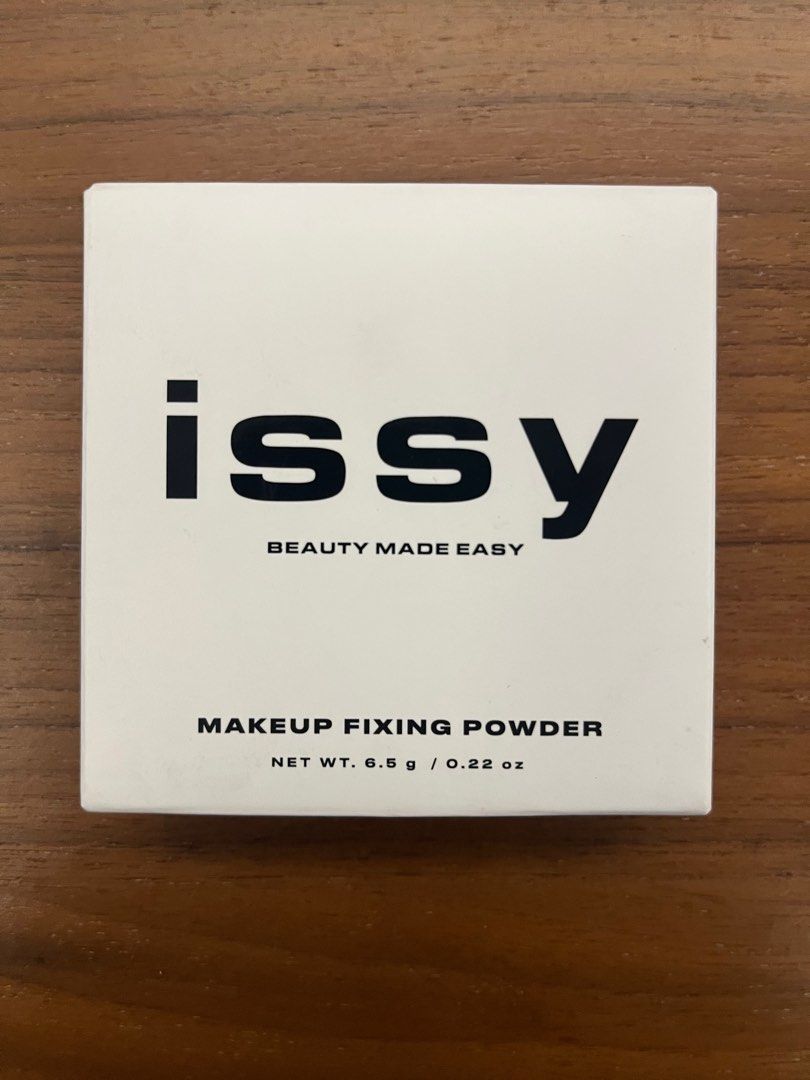 Issy Makeup Fixing Powder 6.5g (Category: Makeup) located in Makati City. Submitted by hikat01 (Listing ID 1470415161, Image 1). Description: - Brand: Issy - Item: Makeup fixing powder - Condition: Brand new in box - Packaging: White box with black text - Net Weight: 6.5g (0.22 oz) - 100% authentic and high quality Expiry: 05/2027.