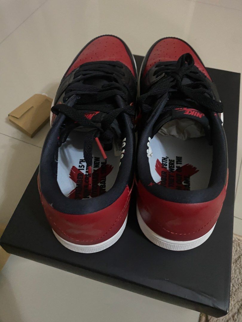 Jordan 1 banned low OG (Category: Sneakers) located in Cavite. Submitted by gedom (Listing ID 1470365546, Image 3). Description: Jordan 1 banned low og Size 9.5US / 43EUR USED COUPLE OF TIMES SA MALL LANG MADUMI LNG SOLE PERO NO HEEL DRAGS COMPLETE .