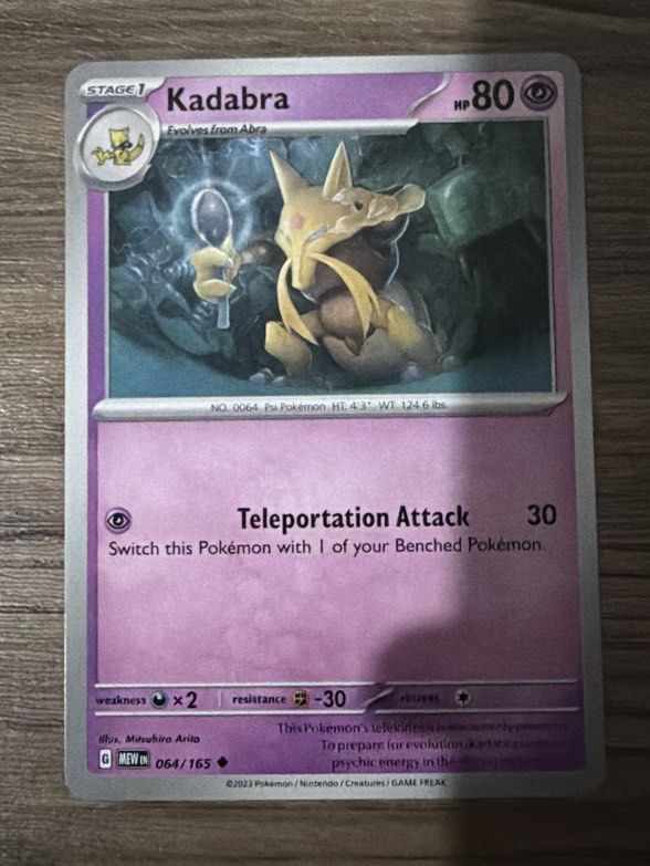 Kadabra Pokemon 151 Normal Card (Category: Raw Singles) located in Quezon City. Submitted by bananak1tchen (Listing ID 1470504022, Image 1). Description: RFS: Decluttering MOP: Bank Transfer MOD: J&T / SDD.