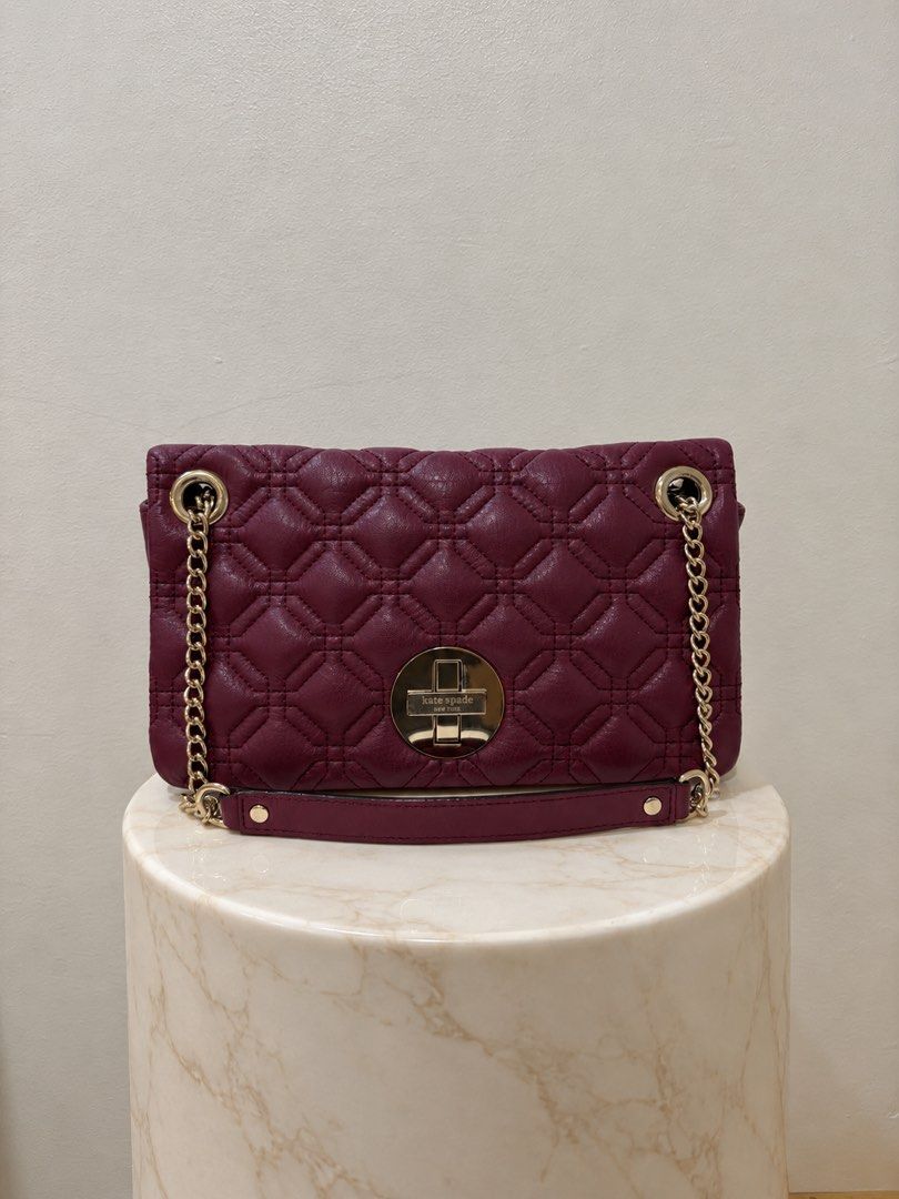 Kate Spade Burgundy Flap (Category: Luxury Bags & Wallets) located in Manila. Submitted by lucky.macherie (Listing ID 1470443754, Image 1). Description: Guaranteed authentic Very good condition Only issue is yung mga tarnishing and gasgas sa hardware. Yung leather sobrang soft and vibrant Chain maganda pa Can be worn shoulder bag or crossbody With generic dust bag and original KS paper bag.