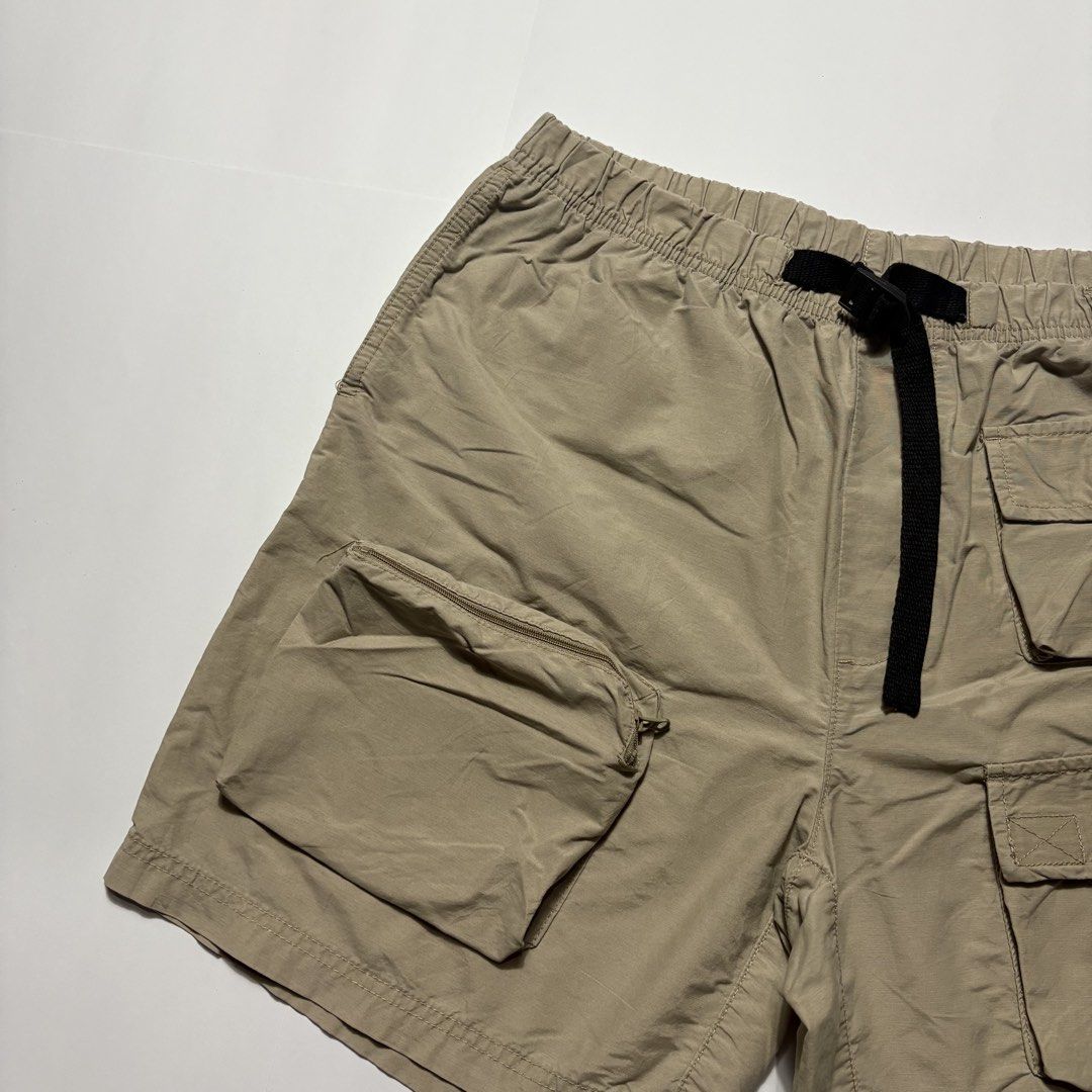 Khaki Cargo Shorts with Built-In Webbing Belt (Category: Shorts) located in San Fernando. Submitted by lumang_gamit (Listing ID 1470398218, Image 3). Description: - Color: Khaki - Style: Utility shorts with multiple cargo pockets on both sides - Waistband: Elastic with an adjustable black webbing belt and quick-release buckle - Material: Lightweight fabric for all-day comfort - Best for: Outdoor activities, hiking, or casual daily wear - Storage:
