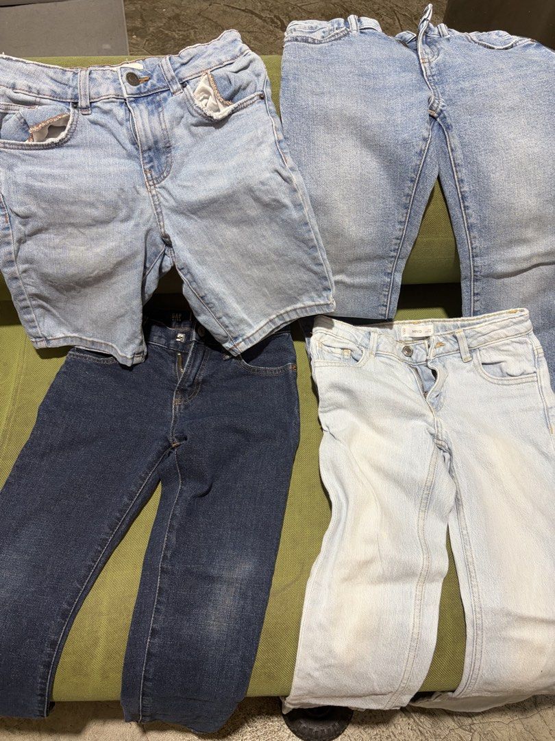 Kids Denim Pants and Shorts Bundle Gap Mango (Category: Babies & Kids Fashion) located in Manila. Submitted by ma-anteves (Listing ID 1470424491, Image 1). Description: - Set of 4 versatile kids' denim pieces - Gap Kids dark blue slim jeans (Size 7) - Light wash denim shorts - Medium wash denim pants - Light wash Mango denim pants - Great mix of styles and washes for everyday wear - Easy to match with tees and hoodies - TAKE ALL ONLY .