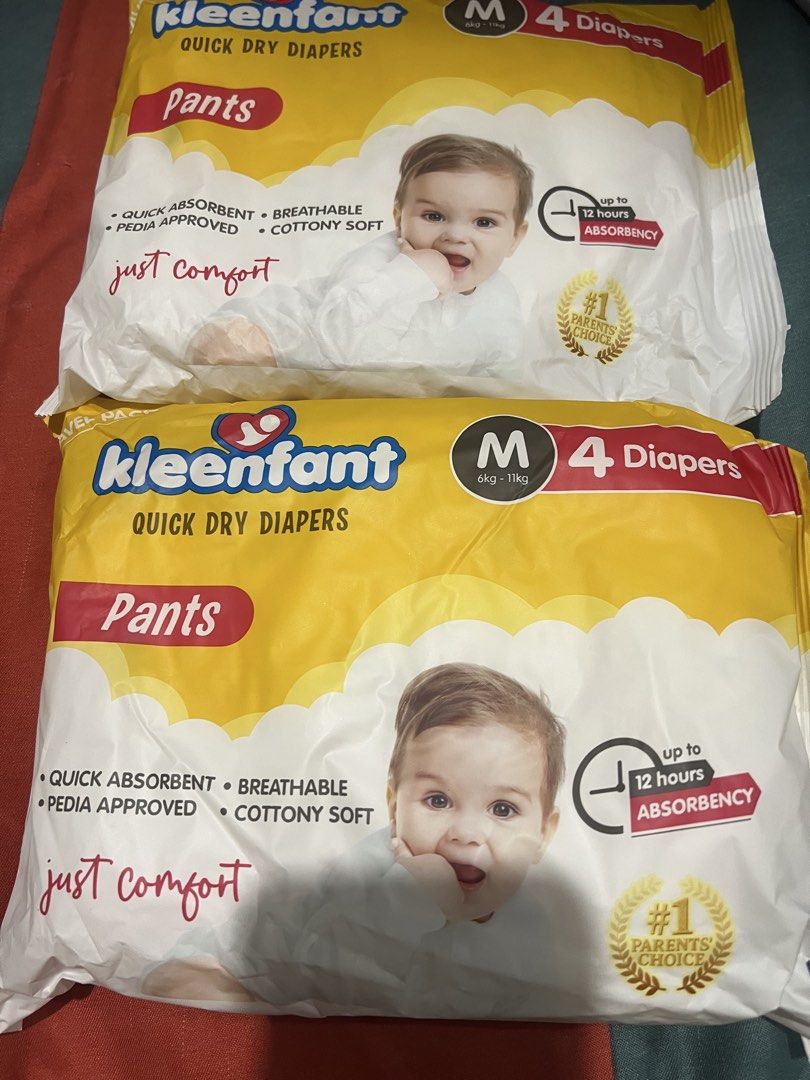 Kleenfant Quick Dry Diapers Pants Size M (Category: Diapers & Baby Wipes) located in Pasig City. Submitted by ilmsf (Listing ID 1470555748, Image 1). Description: - Brand: Kleenfant Quick Dry Diaper Pants - Size: Medium (for babies 6kg to 11kg) - Quantity: 2 packs (Sealed packaging) - Absorbency: Up to 12 hours of protection with quick-absorb design - Comfort: Breathable and ultra-soft cottony material - Safety: Pediatrician-approved for sensitiv