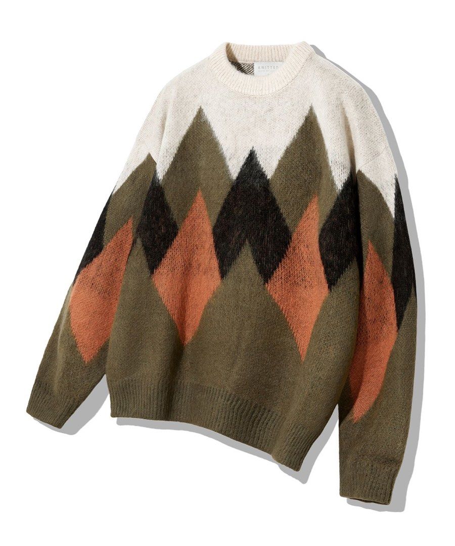KNITTED Bulky Brush Argyle Knit Sweater (Category: Coats, Jackets and Outerwear) located in Zamboanga. Submitted by rustic.rev (Listing ID 1470471930, Image 2). Description: KNITTED Bulky Brush Argyle Knit Sweater Like new condition Tagged: M Actual Measurements: Pit to pit: 21” Length: 26” Shoulders: 24” Sleeves length: 21.5”.