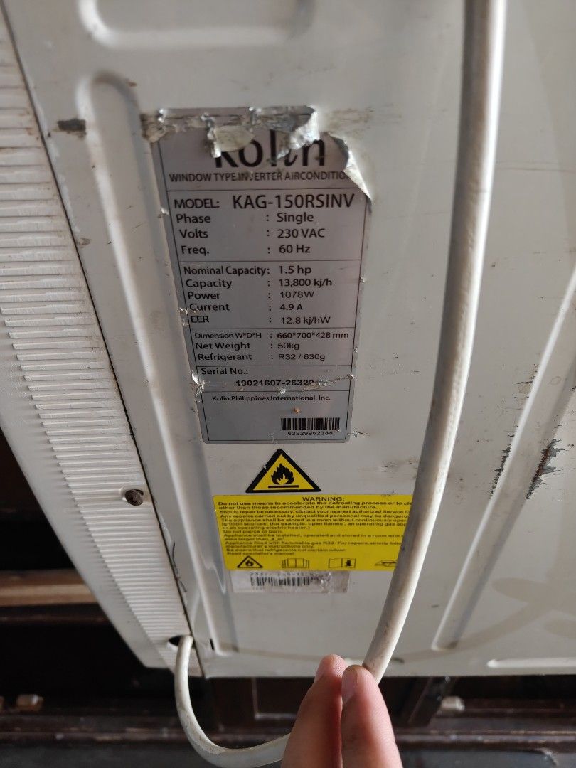 Kolin 1.5hp Inverter Aircon Window Type (Category: Air Conditioning and Heating) located in Quezon City. Submitted by zxcycle (Listing ID 1470374184, Image 2). Description: Kolin Aircon (KAG-150RSINV) 1.5hp Inverter Window Type Working No Issues 1yr used.