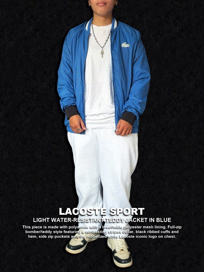 Lacoste Sport Light Water-Resistant Teddy Jacket Blue (Category: Coats, Jackets and Outerwear) located in Dinalupihan. Submitted by thriftout.ph (Listing ID 1470464071, Image 2). Description: PLEASE READ ALL THE DETAILS⬇️ Tagged as US S/M : 21.5W | 26.5L Model Height : 5’5 No major issues, just signs of wear. Good / Presentable. PRICE - P2,500 Free Shipping Free Shipping On Local Orders Over P2,000 - Brand: Lacoste Sport - Color: Blue - Material: