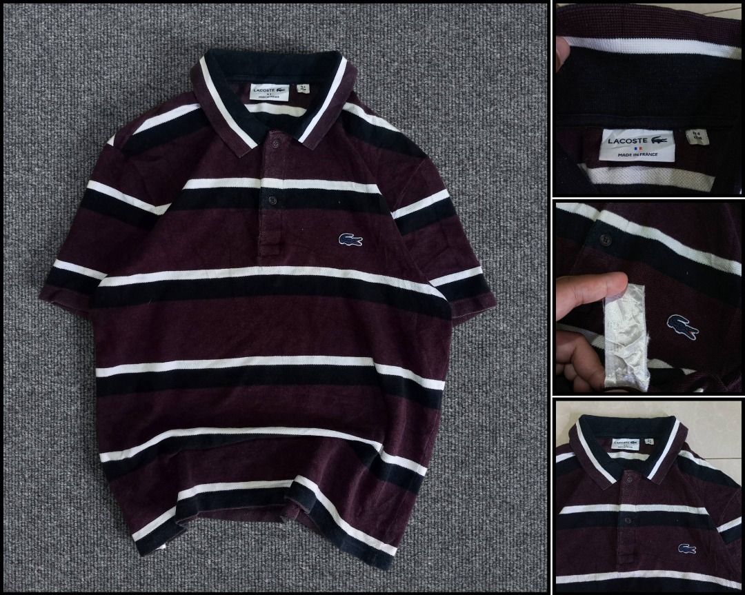 Lacoste Stripes Dark Maroon 3Tone (Category: Tshirts & Polo Shirts ) located in General Santos City (Dadiangas). Submitted by collection_9500 (Listing ID 1470542297, Image 1). Description: Lacoste Stripes Dark Maroon 3Tone 19 x 24 Medium Excellent Gensan loc Pm for inquiries All are thrifted items and needwash.