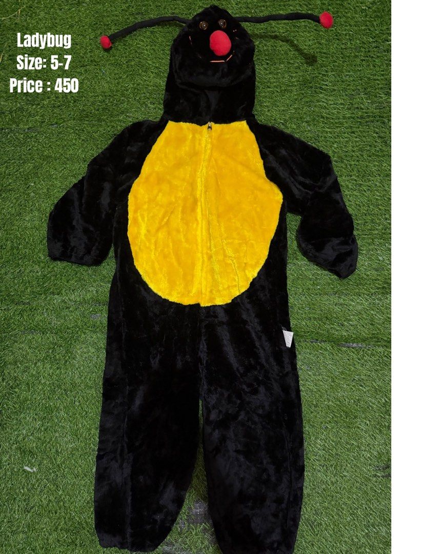 Ladybug Costume Size 5-7 (Category: Babies & Kids Fashion) located in San Fernando. Submitted by InvisibleMe (Listing ID 1470451234, Image 1). Description: - Adorable black and yellow ladybug costume for kids (fits sizes 5-7) - Made from super soft, fuzzy plush material for all-day comfort - Hood comes with cute attached antennae and red nose detail - Convenient full front zipper for quick and easy changing - Ideal for dress-up days, birthday par
