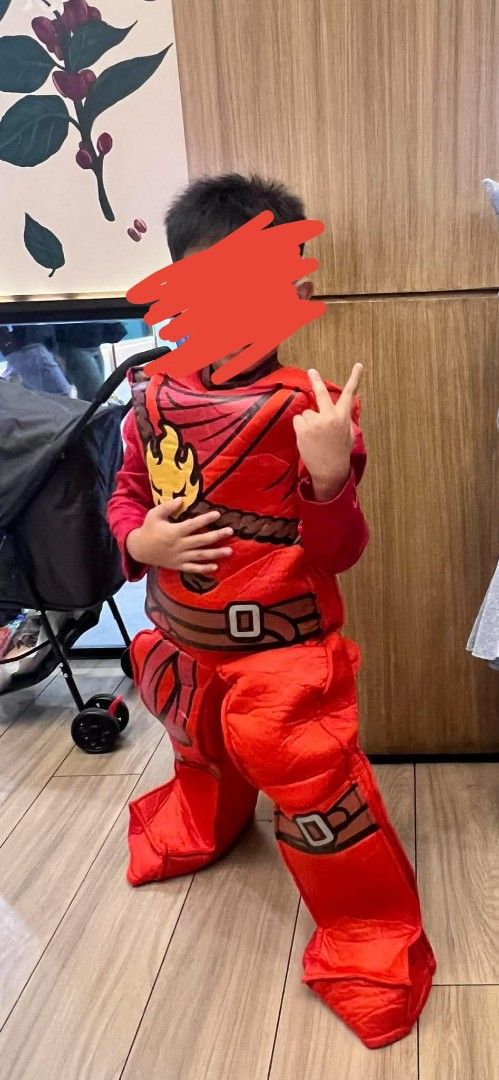 LEGO Ninjago Kai Red Ninja Costume Suit (Category: Babies & Kids Fashion) located in Manila. Submitted by krishanata22235 (Listing ID 1470482122, Image 2). Description: - LEGO Ninjago Kai inspired red ninja costume - Padded tunic top with cool flame chest emblem and belt graphics - Matching puffy trousers with fun oversized feet covers - Great for birthday parties, Halloween, and dress-up days - Comfortable and easy to wear.