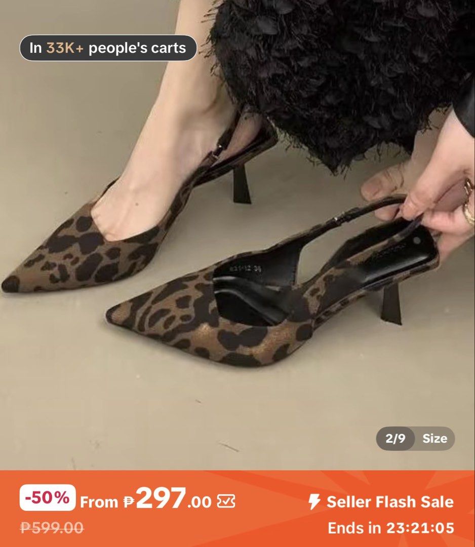 Leopard Print Kitten Heel Slingback Pumps (Category: Heels) located in Manila. Submitted by beabeep (Listing ID 1470453579, Image 2). Description: Never been used Rfs: Bought the wrong size Size: 37-38 (24 cm).
