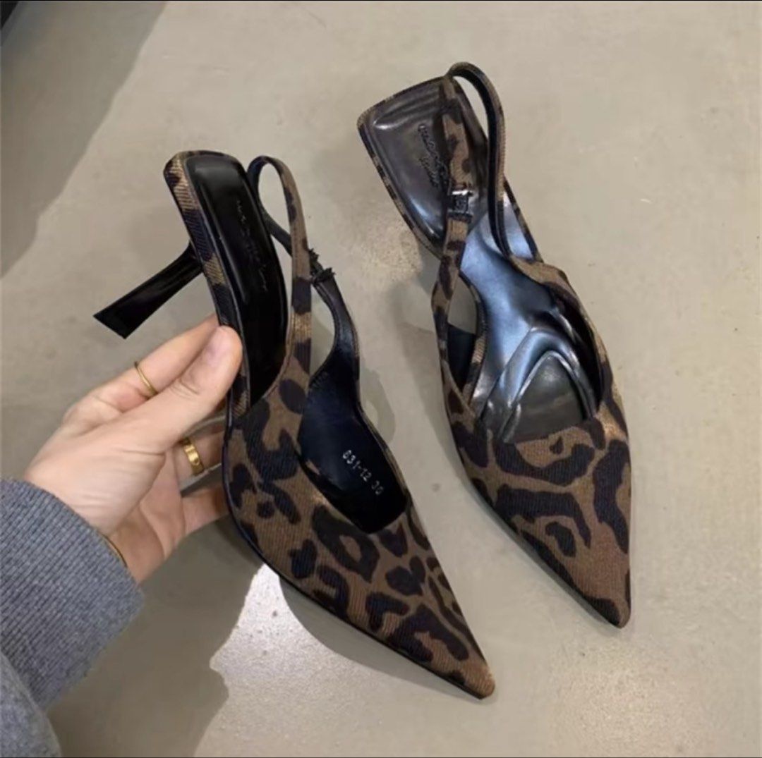 Leopard Print Kitten Heel Slingback Pumps (Category: Heels) located in Manila. Submitted by beabeep (Listing ID 1470453579, Image 1). Description: Never been used Rfs: Bought the wrong size Size: 37-38 (24 cm).