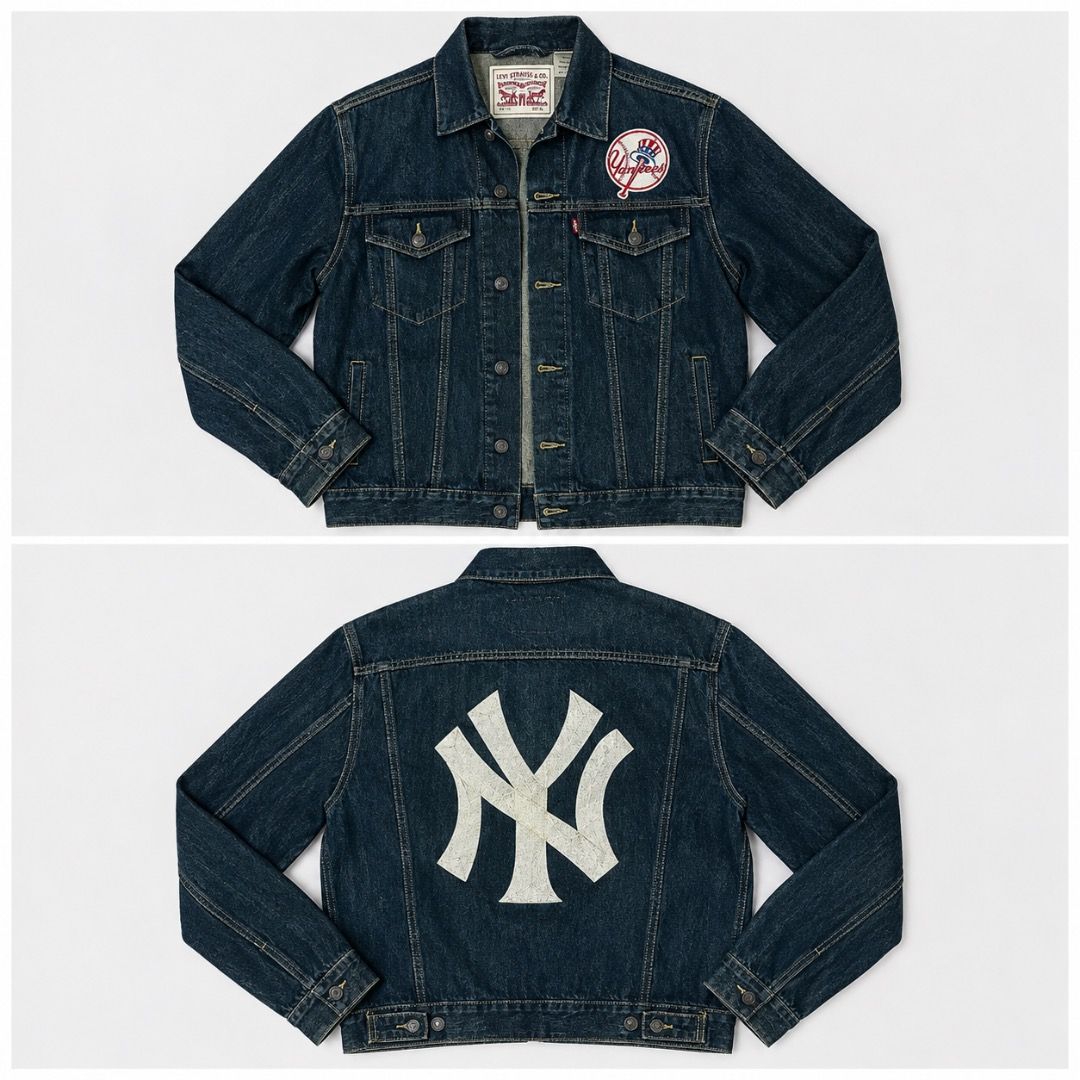 Levi's New York Yankees Denim Jacket (Category: Coats, Jackets and Outerwear) located in Calamba. Submitted by eclipse000017 (Listing ID 1470350484, Image 1). Description: - Authentic Levi's dark wash denim jacket - Official New York Yankees collaboration - Small chest patch and large embroidered NY logo on the back - Classic button-up front with dual chest pockets and side adjusters - Heavy and sturdy denim material - Condition: Ready to wear.