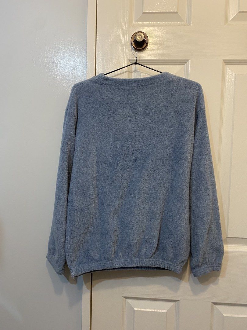 Light blue embroidered fleece sweatshirt (Category: Coats, Jackets and Outerwear) located in Binan City. Submitted by jjazrylle (Listing ID 1470544688, Image 3). Description: color: light blue material: fuzzy fleece size: s to l condi: 9/10 (once used!).