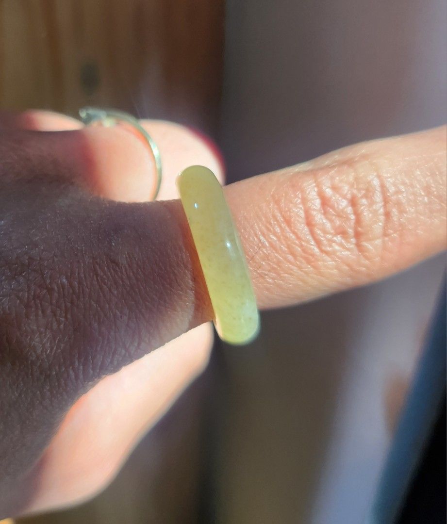 Light Yellow Hetian Jade Bangle Ring US Size 8/18.2mm (Category: Rings) located in Baguio. Submitted by lausgem2026 (Listing ID 1470356937, Image 1). Description: -A light yellow Hetian Jade/Nephrite Bangle Ring -US Size 8. 18.2mm diameter size. -Has no box or certificate. -Location: Baguio City.
