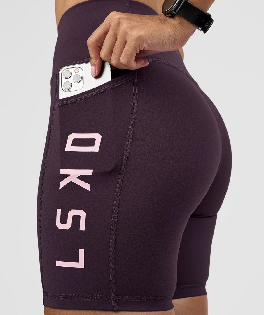 LSKD Rep Ultra High-Rise 6" Short Pockets (Category: Activewear) located in Marikina City. Submitted by pupulapula (Listing ID 1470434293, Image 1). Description: - Brand: LSKD - Color: midnight plum marshmallow - Size: Medium (M) - Features: High-waisted, side pockets, smooth fabric, supportive stitching - Condition: Good as new, used 3x only - Original price: 78 USD RFS: too many sports clothes.