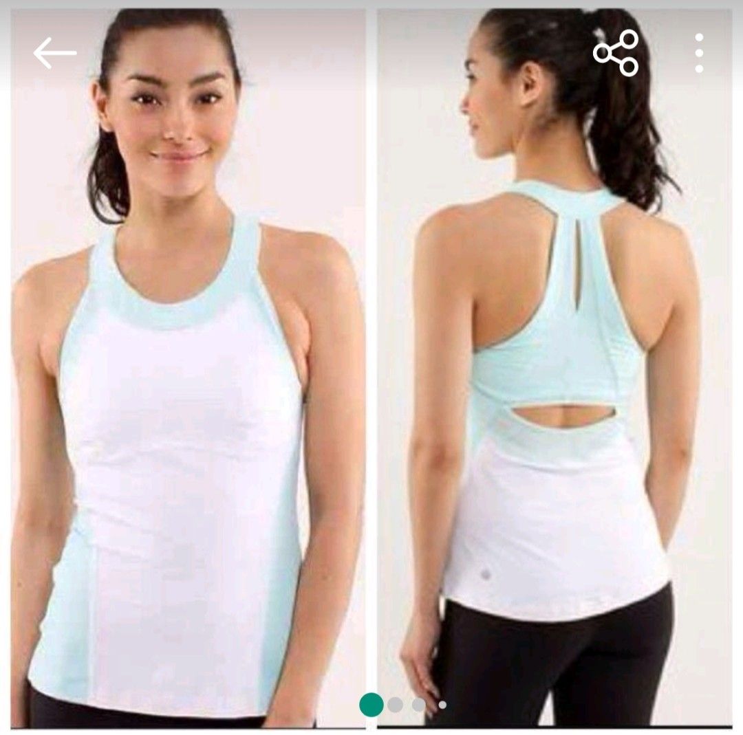 Lululemon Athletic Tank Top White Mint Green (Category: Activewear) located in Santa Rosa. Submitted by RRRR0520 (Listing ID 1470402740, Image 1). Description: - Authentic Lululemon athletic tank top - Color: White and mint green - Design: Racerback with stylish open back cutout PADDED SLOT - Support: Built-in shelf bra included - Safety: Reflective logo near the bottom hem - Material: Soft, stretchy, and breathable workout fabric - Ideal for: Gy