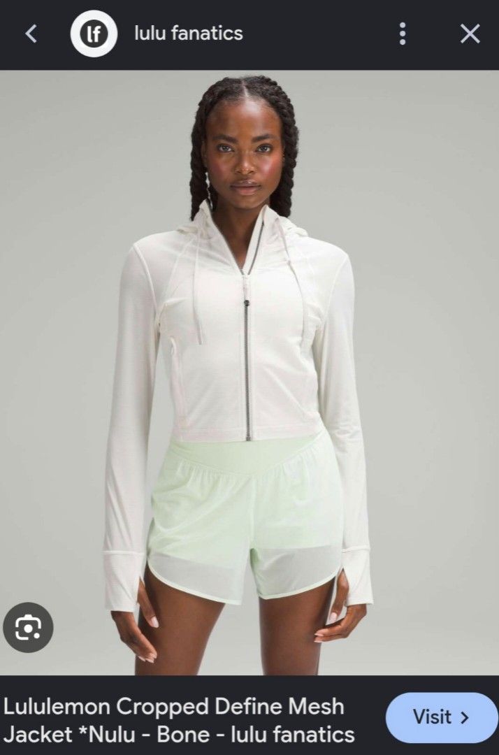 Lululemon Cropped Define Mesh Hooded Jacket/Size 4 (Category: Coats, Jackets and Outerwear) located in Santa Rosa. Submitted by D__OutdoorGear_Etc._24 (Listing ID 1470391138, Image 1). Description: For Sale - Lululemon Cropped Define Mesh Hooded Jacket *Nulu - Signs of usage,Still in Excellent Condi! - Minimal issue - No dot size~(May be it detached or peeled-off.) - Color may vary due to lighting source! - Note: The color white of this item in p