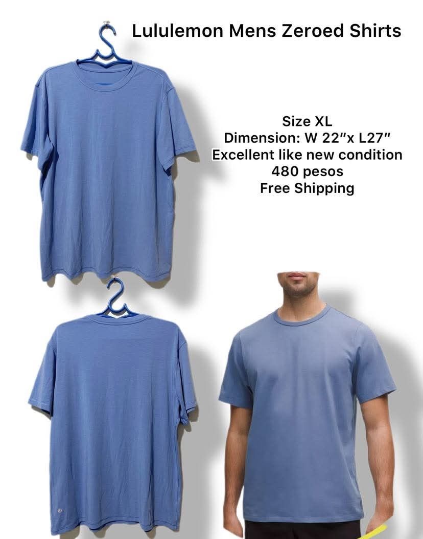 Lululemon Mens Zeroed Shirt Blue Size XL (Category: Activewear) located in Meycauayan. Submitted by epicforest_231b9d (Listing ID 1470353130, Image 1). Description: - Brand/Model: Lululemon Men's Zeroed In Shirt - Color: Blue - Size: XL - Measurements: Width 22" | Length 27" - Details: Classic short sleeve crewneck with signature logo near bottom hem - Condition: Clean fabric, no flaws, well-kept.