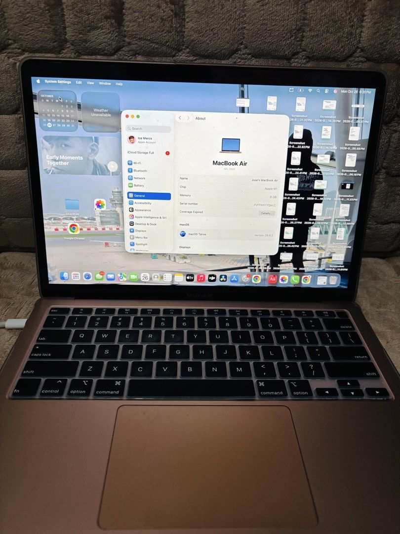MACBOOK AIR M1 2020 (Category: Laptops & Notebooks) located in Quezon City. Submitted by elloriii (Listing ID 1470455936, Image 1). Description: FOR SALE MACBOOK AIR M1 2020 Please see images for the specs for your reference Negotiable.