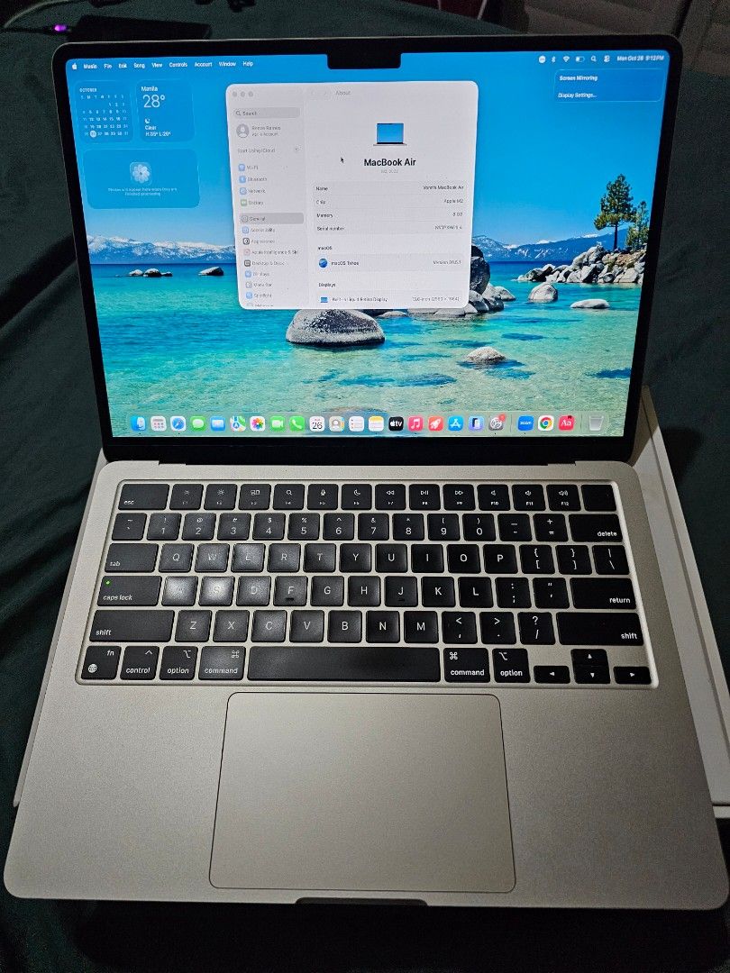 Macbook Air M2 13 inches (Category: Laptops & Notebooks) located in Imus. Submitted by renzwith.e (Listing ID 1470511507, Image 1). Description: In good working condition No issues Light scratches 83% Battery Health 8GB/256GB Variant Latest OS With it's original box and manuals Charger included RFS: Not using anymore.