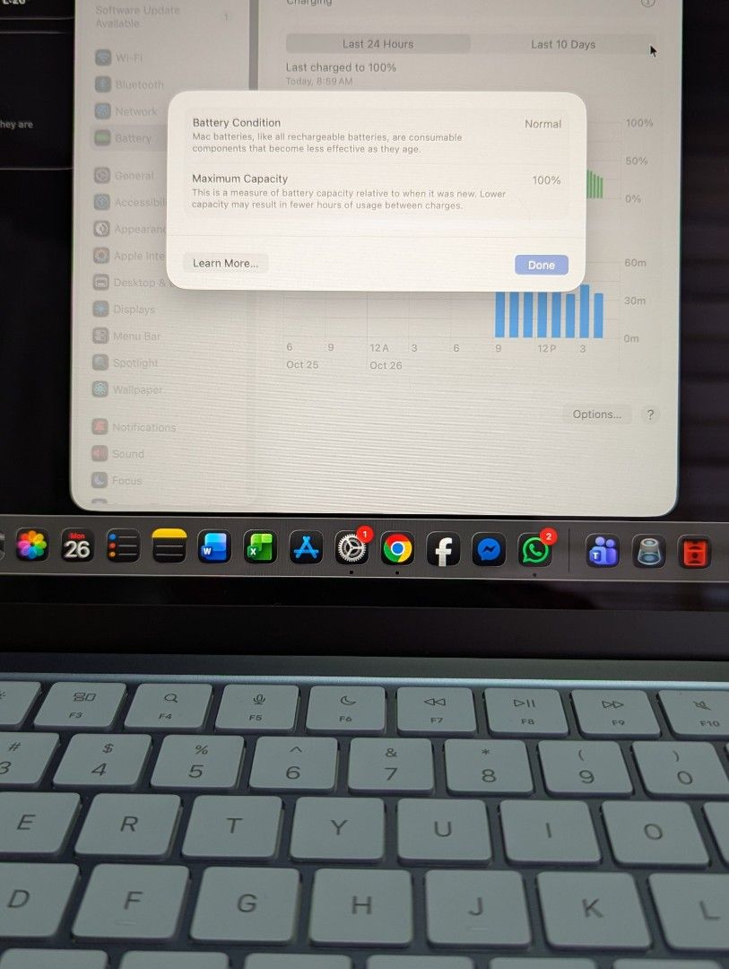 Macbook Neo 512 Indigo (Category: Laptops & Notebooks) located in Dipolog. Submitted by laigarciaaa (Listing ID 1470435781, Image 3). Description: Selling a pre-owned MacBook Neo in stunning Indigo. Purchased just recently on October 18, this unit is in pristine, like-new condition with zero performance or cosmetic issues. ​Battery Status: Pristine battery health sitting at 100% Maximum Capacity (Normal condition), barely used Inclusions: Unit co