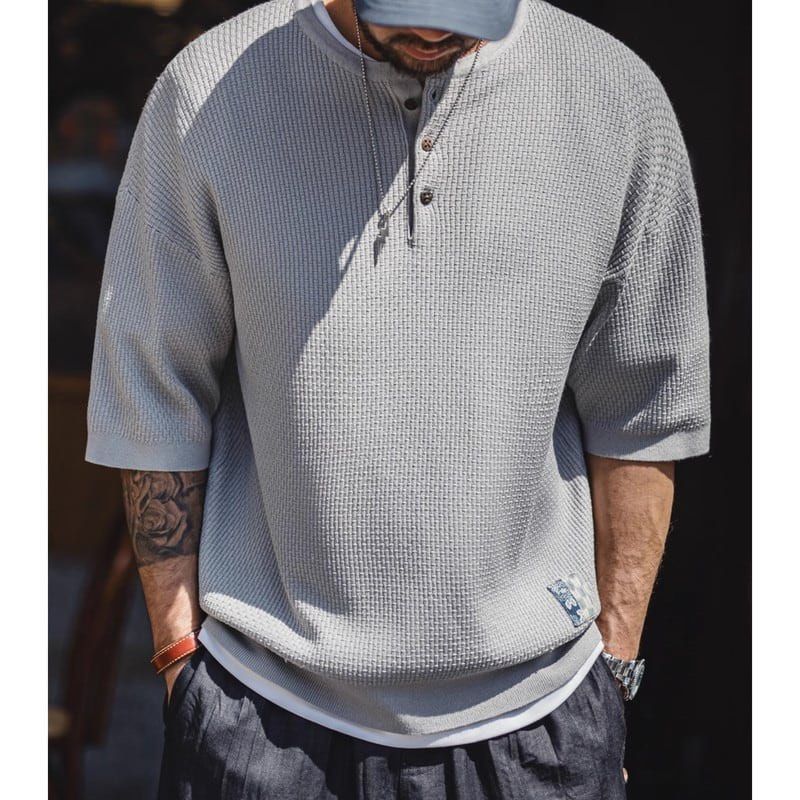 Maden Uncle Fu round-neck half-button summer-knit (Category: Tshirts & Polo Shirts ) located in Bacolod City. Submitted by moboandmoga (Listing ID 1470404323, Image 2). Description: Maden Uncle Fu round-neck half-button summer-knit Size: Medium (Oversized fit) Excellent Condition! (Sizing info) Width: 23 inches Length: 26.2”.