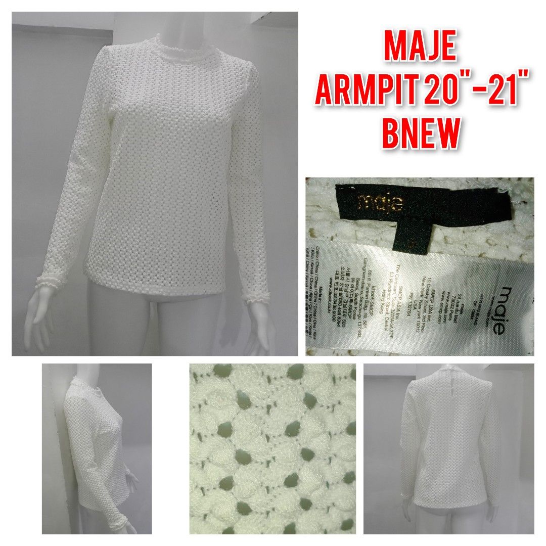 Maje Semi Stretch White Tops (Category: Luxury Apparel) located in Manila. Submitted by shoekendi (Listing ID 1470555120, Image 1). Description: looks new.