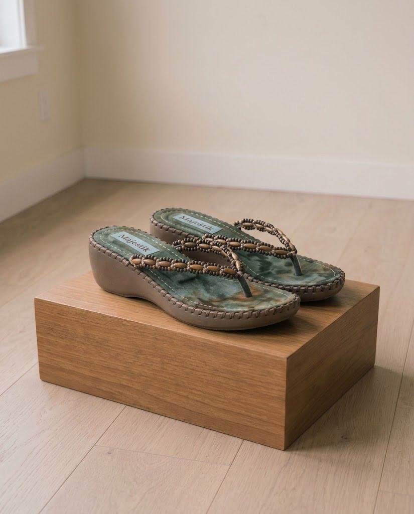 MAJESTIK GREEN SANDALS US 5 (Category: Flats & Sandals) located in Marikina City. Submitted by minimalistmanila (Listing ID 1470492143, Image 1). Description: Majestik green wood beaded sandals. US 5. Never used. Might need wiping as kept in storage hence on sale. Order now! .
