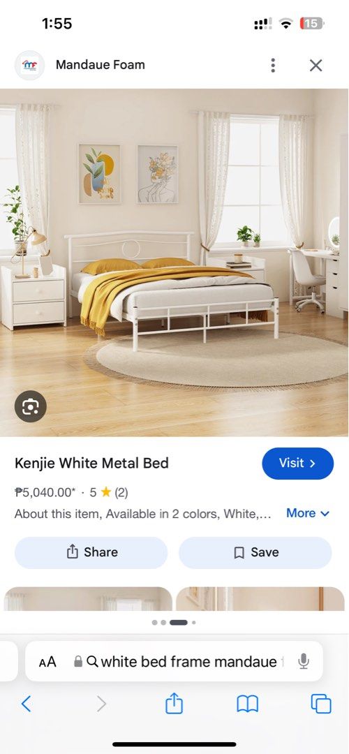 Mandaue Double size Bed Frame w/ 6" Uratex (Category: Bed Frames & Mattresses) located in Manila. Submitted by caseyandreaa2 (Listing ID 1470484666, Image 2). Description: - Brand: Mandaue Foam - Model: Kenjie White Metal Bed Frame (SKU 103888) - Double size - Uratex Foam 6" NOTE: u have to disassemble it on ur own. We do not have tools and manpower to do it. Pick up: Dona Soledad, Paranaque .