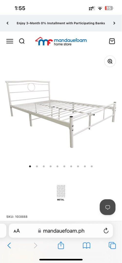 Mandaue Double size Bed Frame w/ 6" Uratex (Category: Bed Frames & Mattresses) located in Manila. Submitted by caseyandreaa2 (Listing ID 1470484666, Image 1). Description: - Brand: Mandaue Foam - Model: Kenjie White Metal Bed Frame (SKU 103888) - Double size - Uratex Foam 6" NOTE: u have to disassemble it on ur own. We do not have tools and manpower to do it. Pick up: Dona Soledad, Paranaque .