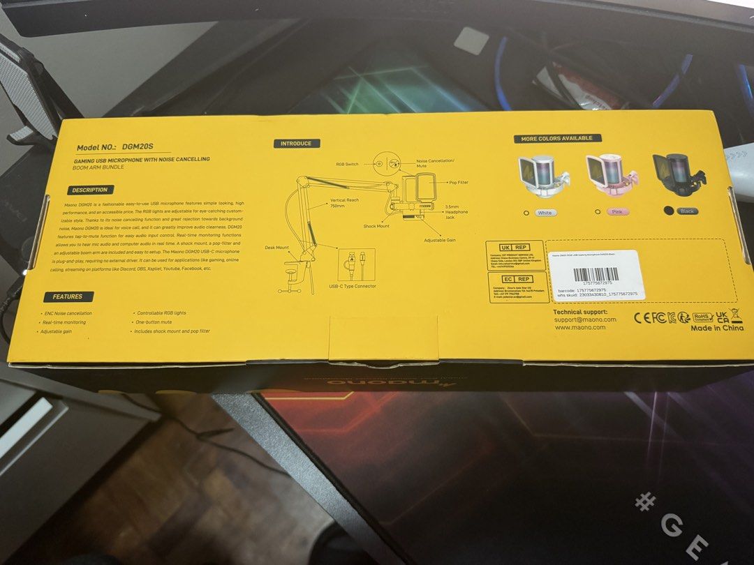 Maono DGM20S Gaming USB Microphone with Boom Arm (Category: Microphones) located in Quezon City. Submitted by buyersellerqcnova (Listing ID 1470385230, Image 2). Description: RUSH SELLING LOWEST VARIANT IN MARKET!!! very slightly nego pass sa barat barely used rfs: need cash 2.6k sa orange app NO ISSUE except for 2 missing shock mount rubber band (can send pics) Description: Maono DGM20S RGB USB Microphone Gaming Mic Condenser Noise Cancelling wi
